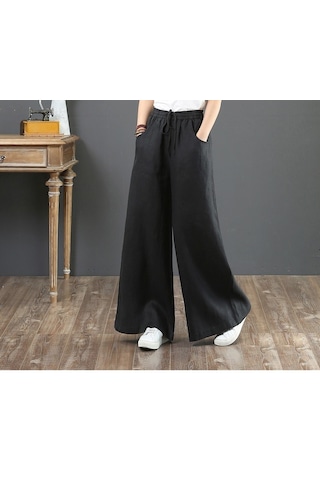 Toridas Keten Günlük Pantolon Beli Lastikli Bağcıklı Ln12siyah 001