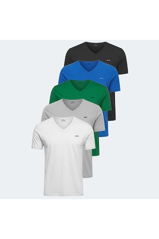 Slazenger RIVALDO 5 li Set Erkek Beyaz - Siyah - Gri - Yeşil - Saks Mavi Tişört