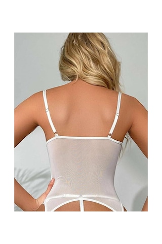 Genel Kadın Beyaz Dantelli Bağlamalı Fantezi Jartiyer Kostüm