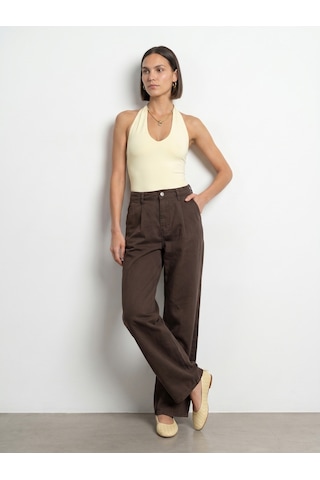 Dilvin 72319 Pileli Dökümlü Kumaş Pantolon-kahve