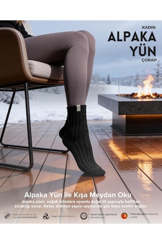 Kadın Alpaka Yün Çorap 3 Lü Paket Siyah