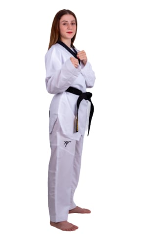 Profesyonel Siyah Yaka Ultra Fighter Kumaş Taekwondo Elbise Beyaz