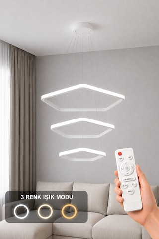 AvizeGO Titan 3'lü Led Sarkıt Avize 3 Renk Kumandalı Beyaz