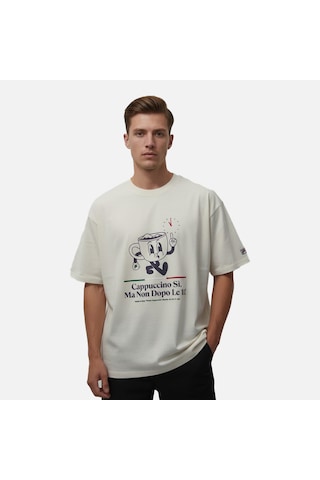 Ekru Fila Erkek T-shirt Navigli Caffé Relaxed Graphic Fam1087.10010 Ekru
