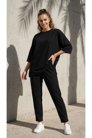 Ded Collectıon Kacın Oversize Kesim Kısa Kol Basic Modal İkili Takım Siyah