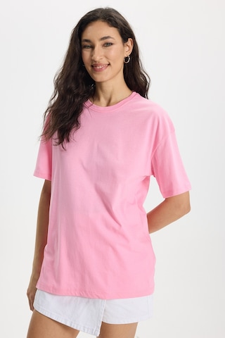 Tudors Kadın Slim Fit Dar Kesim Pamuk Kısa Kollu Bisiklet Yaka Pembe Tişört-50472 L