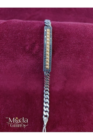 Modagümüşevi Siyah Zirkon Taşlı Gümüş Gurmet Bileklil