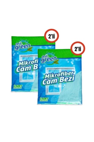 Mr Green Çok Amaçlı Genel Temizlik Ayna Cam Mikrofiber Cam Bezi 30x40 Cm 2 Adet Çok Renkli