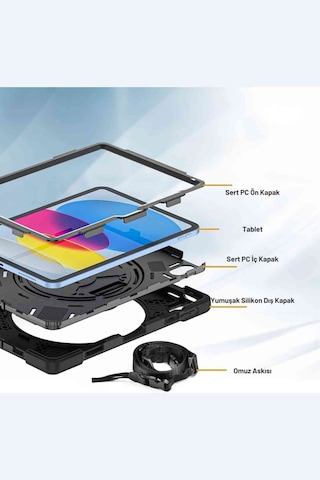 Apple Uyumlu iPad Air 13 M3 Çip 2025 Askılı Defender 360 Dönebilir Standlı Zırh Tablet Kılıfı Korumalı Kapak