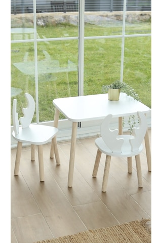 The White Deer 1 Masa + 2 Sandalye (Çocuklar için Yaz-Sil Montessori Aktivite ve Etkinlik Masa Sandalye Takımı)