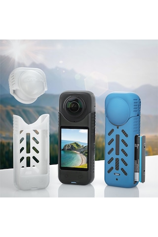 Youmex Insta360 X4 İçin Mavi Silikon Korumalı Kılıf - Lens + Gövde Seti, Anti-düşük, Kaymaz Doku, Kolay Kurulum X4-bht818