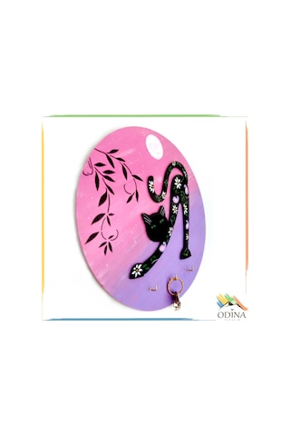 Pembe Kedi Duvar Anahtar Askısı Pembe