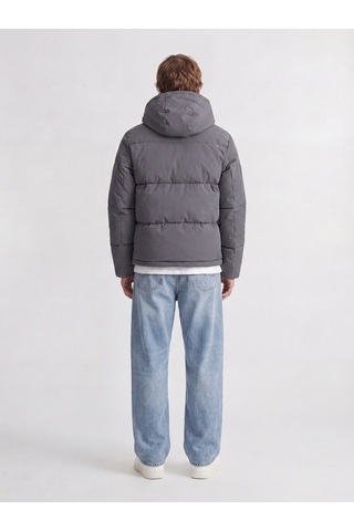 Jack & Jones Erkek Ayarlanabilir Bagcikli Kapüsonlu Puffer Ceket - Galaxy - 12303930 Asphalt