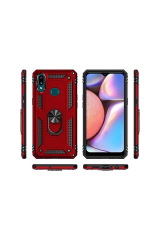 Samsung Uyumlu Galaxy A10s Kılıf Sert Silikon Yüzüklü Stand Özellikli Kapak