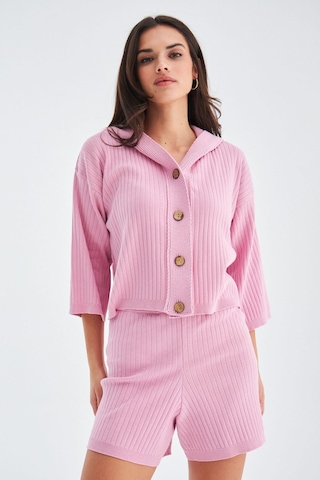 Peraluna MUJO CARDIGAN & SHORTS %100 Pamuk Kadın Triko Şort Takım Şeker Pembe
