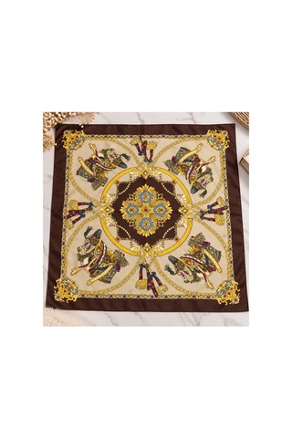 Inno 70x70 Cm Premium Saten Kahverengi Desenli Fular