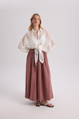 Mai Collection Mai Studios Co. Gabbiano Bağcıklı Pileli Açık Bordo Etek Çok Renkli