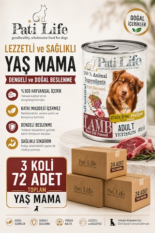 Patilife Yüksek Proteinli Kuzu Etli Konserve Mama 415 Gr 72 Adet