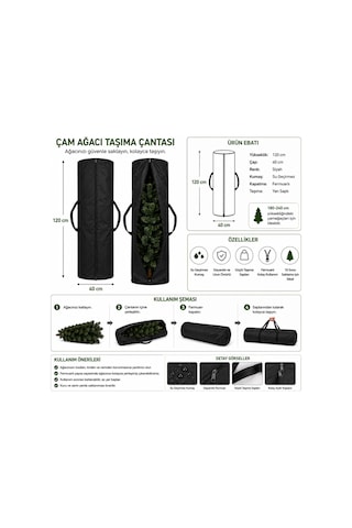 120 X 40 Yapay Çam Ağaçları Çam Ağacı Taşıma Ve Saklama Çantası Fermuarlı Su Geçirmez Siyah Yılbaşı Ağacı Çantası 120 Cm