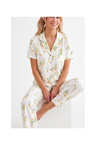 Fit Women Çiçek Baskılı Bürümçük Kumaş Kısa Kollu Pijama Takımı 6067 Çok Renkli