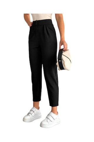 Çift Düğmeli Havuç Model Bilek Boy Kadın Kumaş Pantolon Siyah