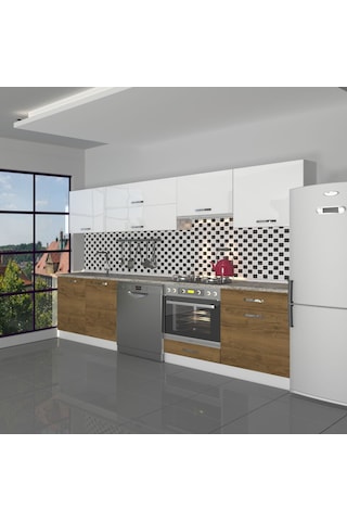 Decoraktiv Elite 280y Ank Mdf Hazır Mutfak Dolabı - Tezgah Dahil - Naturel Pera Beyaz - Meşe