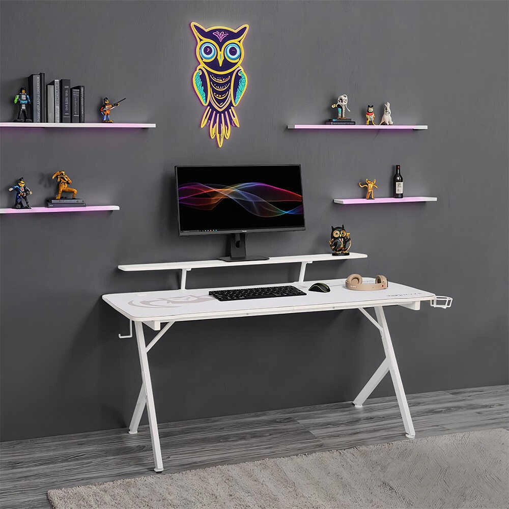 Ryze Castle Karbon Fiber Rgb Gaming Masası - Beyaz 160x80x76 Cm Beyaz