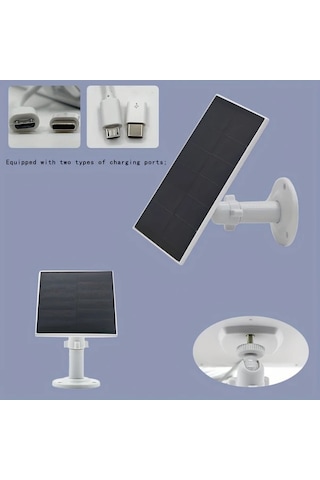 Beyaz 3m Type-c Kablolu 4w Güneş Panel Şarj Cihazı, Dönebilen Taşınabilir Güneş Şarj İstasyonu, Açık Hava Güvenlik Kameraları İçin, Montaj Braketi Ve Vidalar Dahil, Açık Hava Güneş Panelleri