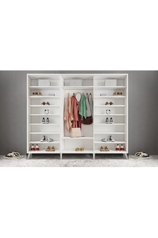 Beyzade Sürgülü Portmanto Vestiyer Beyaz  208 Cm