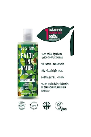 Faith in Nature %99 Doğal Besleyici Saç Bakım Kremi Avokado Tüm Saç Tipleri İçin 400 ML