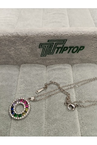 Tiptop/ Gümüş Renk Zirkon Taşlı Çok Renkli Kolye Çok renkli