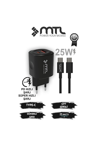 25w Pd + Usb Çift Çıkışlı Adaptör Ve Type-c Kablo Hızlı Şarj Seti Mt1725 61702747