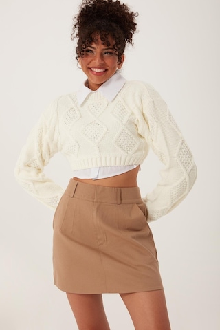 Quhox Kadın Triko Sweatshirt Krem