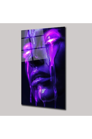 Neon Gözyaşları Cam Tablo Soyut Neon Işıklı Modern Duvar Dekoru