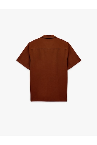 Koton Regular Fit Keten Karışımlı Kısa Kollu Apaş Yaka Gömlek Kiremit 5sam60225hw Terracotta