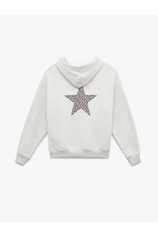 Koton Cep Detaylı Yıldız İşlemeli Kapüşonlu Fermuarlı Oversize Sweatshirt Kar Melanj 6sal10272ık Gri Melanj