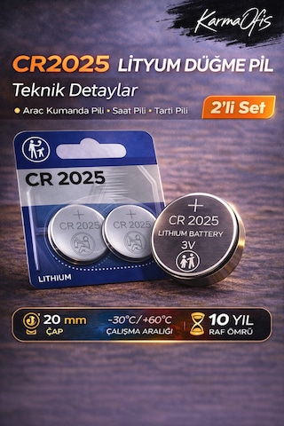 Cr2025 3v Lityum Düğme Pil 2 Li Paket Araç Kumandası, Saat, Sensör Ve Elektronik Cihaz Pili