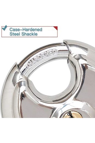 Vkemall Stainless Steel Disk Kilit, Bakır Silindir, Sert Çelik Kanca, 70x20mm, İç/önarıç Kullanım: Depo, Garaj, Kapı, Araç - 4 Adet + 8 Anahtar