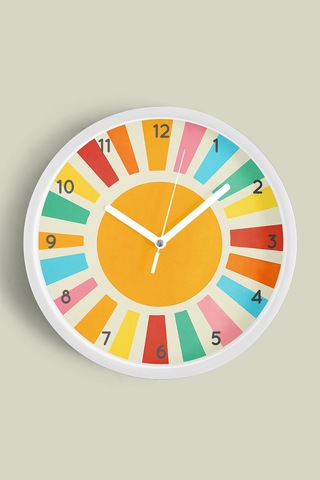Retro Gün Doğumu Gökkuşağı Modern Duvar Saati - 42cm - Önü Camlı Beyaz Kasa - Sessiz Mekanizma Beyaz