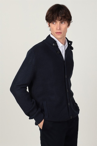 Tudors Slim Fit Dar Kesim Çizgili Yandan Cepli Hırka-25771 Lacivert