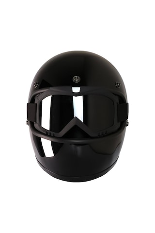 Motoanl Motosiklet Retro Harley Cafe Racer Vespa Modüler Ve Anti Uv Gözlüklü Kapalı Kask Siyah