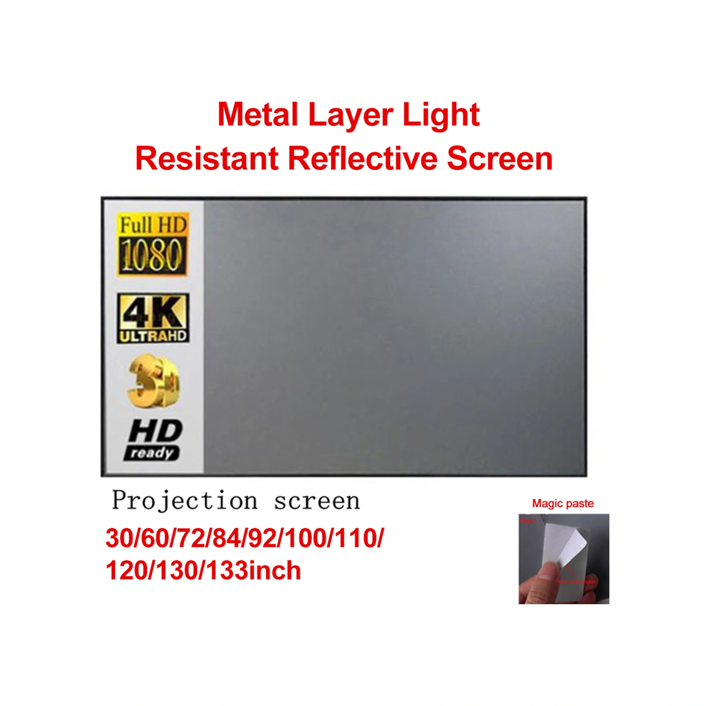 Hombey 72 İnç 4:3 Metal Tabaka Gri Projeksiyon Perdesi - Gündüz İçin Parlaklık Artırıcı, Katlanabilir Ve Taşınabilir, Büyücü Macunlarla Duvara Kolay Yapıştırma