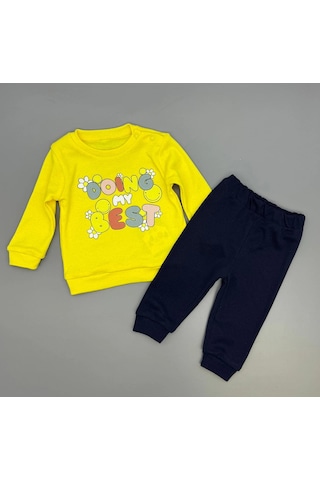 Kız Bebek Baskılı Çıt Çıtlı Alt Üst İkili Gündelik Takım 6-18 Ay Sari