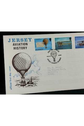 1973 Jersey Havacılık Temalı İlk Gün Zarfı Jersey Aviation History Fdc  Teşhir Ürün
