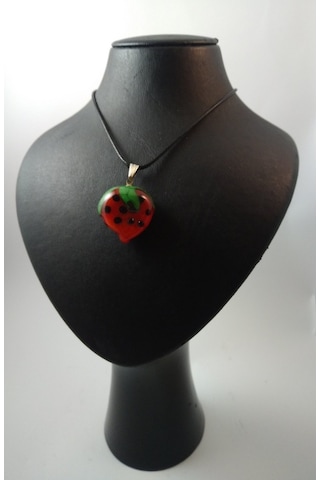 Balıkhediyelikfoto Handmade El Yapimi Murano Cam Kolye-Çilek Modeli Altın