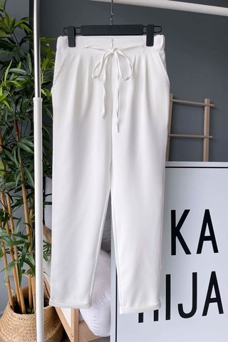 Kahijab İp Detay Havuç Pantolon - Beyaz Beyaz