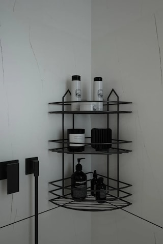 Yapışkanlı Siyah Banyo Köşeliği 3 Katlı Köşe Rafı Uzun Havluluk Ve Tuvalet Kağıtlık Set Siyah