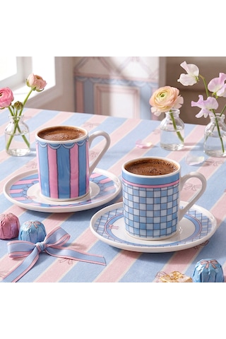 Aryıldız Lura 4 Parça 2 Kişilik Kahve Fincan Takımı Mavi 90 Ml Çok Renkli
