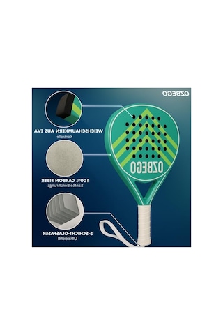 Padel Raket Seti, Tam Karbon, Çanta Ve Aksesuarlarla Birlikte Açık Mavi