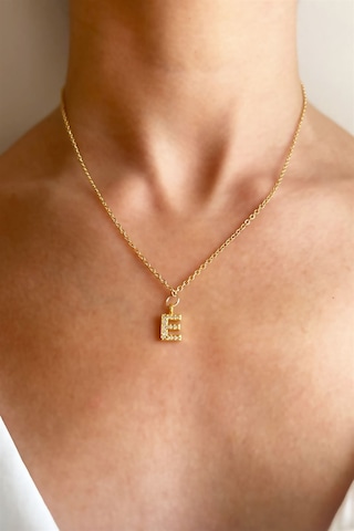 E Harfli Gold Zincir Kolye Bronz